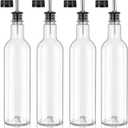 4 Pack 25 oz Plastic Long Neck Bottle with Stainless Steel Pourer and Cap Alcohol Juice Liquor Bottles Syrup Leakproof Tapered Spout Container for Home Bar Use Service Bartending Supplies