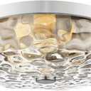 Flush Mount Ceiling Light with Water Ripple Glass Shade, Modern 3-Light Ceiling Light Fixtures, Brushed Nickle Finished Ceiling Lighting for Kitchen Halway Living Room Bedrrom Entryway
