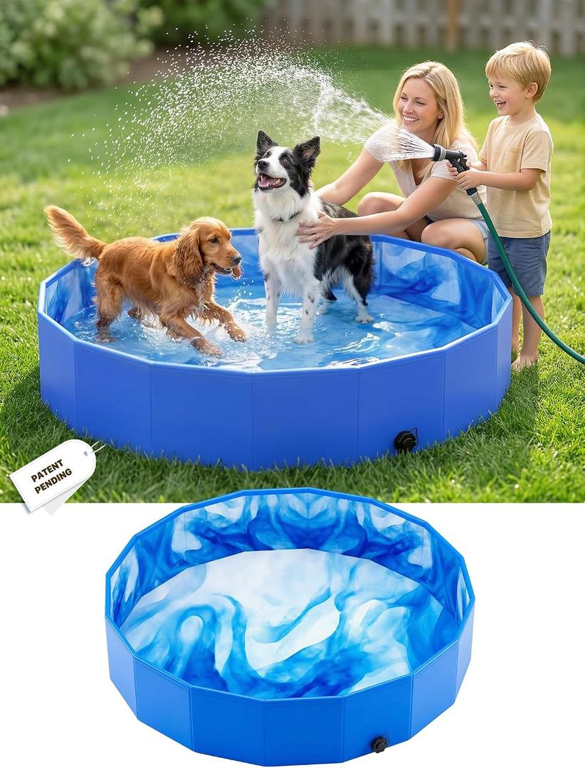 2026 Foldable Dog Kiddie Pool,Portable Hard Plastic Dog Pool,Thickened Kids Swimming Pool For Small Dogs,Collapsible Pet Pool,NonSlip Foldable Plastic Dog Wading Pool,Bathtub For Puppy,48*12in