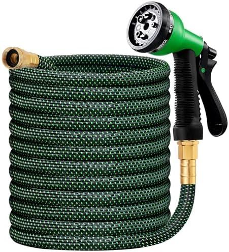 HBlife Garden Hose 50ft, Non Expandable Water Hose with 8 Watering Spray Nozzle, Flexible Lightweight Hose for Yard, Lawn, Car Wash and Outdoor
