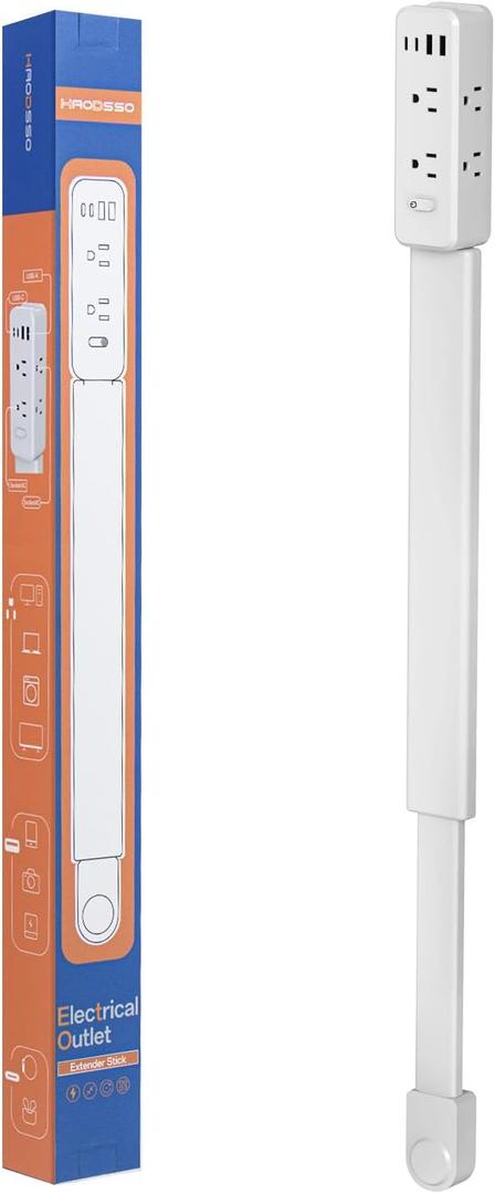 Outlet Extender Stick - Features 2 USB-A, 2 USB-C and 6 AC Outlets, Extends 22"-35", Rotates 360 Access Hard-to-Reach Outlets, Wall Plug Power Socket Expander Nightstands, Sofa, Desks and More