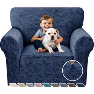 YEMYHOM 1 Piece Stretch Chair Sofa Slipcovers Couch Covers for 1 Seat, Jacquard Armchair Covers with Non-Slip Elastic Bottom, Thickened Furniture Protector for Dogs Pets kids (Small, Navy）