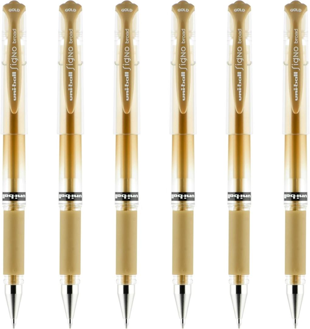 uniball Signo Gel Impact Pens, Bold Point (1.0mm), Gold Ink, 6 Pens