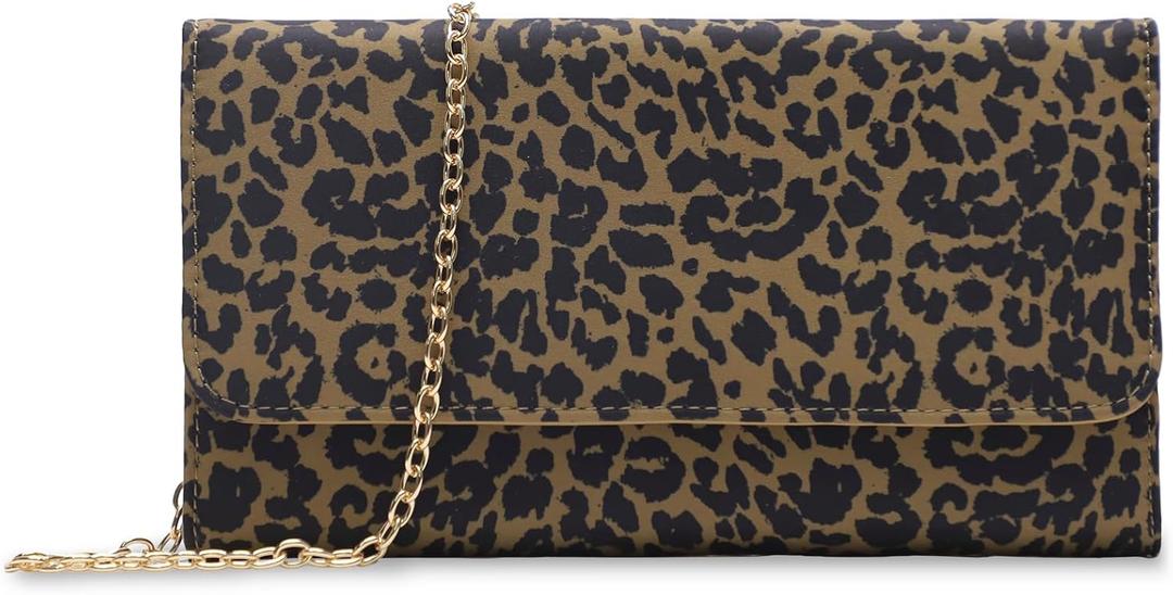 U+U Small Crossbody Bags for Women, Clutch Bag with Removable Chain, Card Slots & Phone Pocket - Lightweight Purse (10Colors) (Leopard)