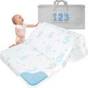 Trifold Pack and Play Mattress, 38"x26" Dual-Sided Memory Foam Pack N Play Mattresses for Baby Toddlers, Foldable Portable Travel Crib Mattress for Pack N Play, Digit Pattern (Blue)