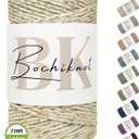 BOCHIKNOT 3-Ply Macrame Cord 4mm x 240yds (220m)  Soft Cotton Macrame Rope for Beginners, Easy to Knot for Wall Hangings, Plant Hangers, Boho Decor and DIY Crafts (Natural Gold)