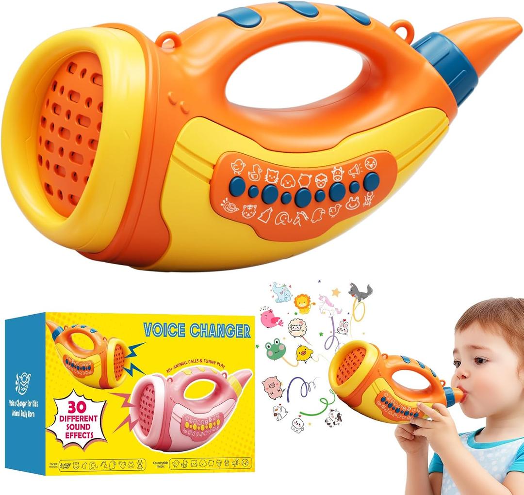 Voice Changer Toy for Kids 5-7: Animal Sounds Horn 30 Fun Sound Effects & Lights Voice Changer Device Kids Hunting Toys Nature Exploration Outdoor Toys for Boys Girls Ages 3-8 Olds, Orange
