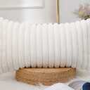 PANOD Faux Fur Decorative Lumbar Throw Pillow Covers 12 x 24,Long Boho Lumbar Pillow Covers Pillow Case Cushion Case for Bed Sofa Farmhouse Livingroom,White