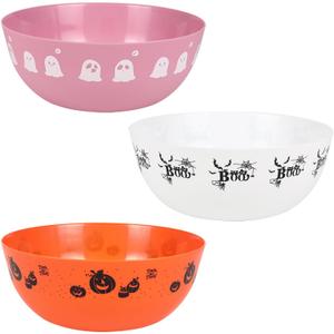 3 Pieces Halloween Candy Bowl - Large Plastic Trick or Treat Bowls, Reusable Serving for Halloween Party Supplies (White Pink Orange)