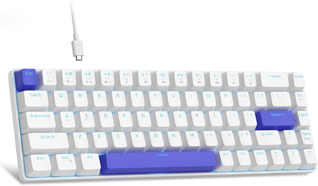 MageGee Portable 60% Mechanical Gaming Keyboard, RGB Backlit Compact 68 Keys Wired Mini Keyboard for Laptop PC Mac, Hot Swappable, Blue Whale Switch - White