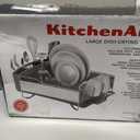 KitchenAid Large Capacity Full Size Rust Resistant Dish Rack with Angled Drain Board and Removable Flatware Caddy, Light Grey