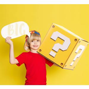 6 Pack Giant 11.8x11.8 Inch Question Boxes for Video Game Birthday Party Supplies | Cardboard Party Favor Boxes for Kids Video Games, Baby Shower & Family Reunion Activities