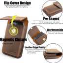 Topstache Leather Cell Phone Holster for Galaxy S25/S24/S23/S22 - Belt Clip Cell Phone Case for iPhone 17/16/15/14/13 - Magnetic Closure Leather Belt Holster Pouch for Men, L,Darkbrown