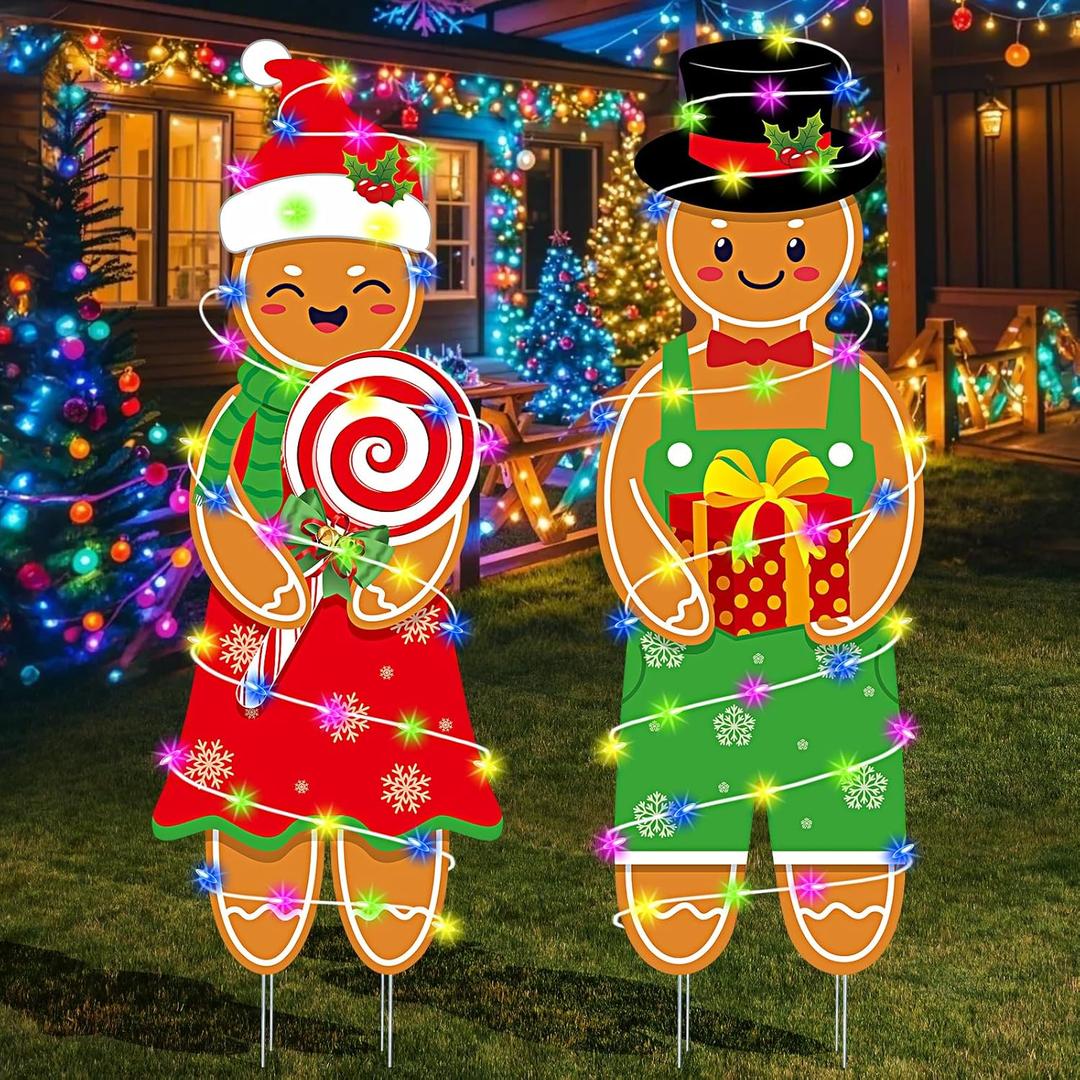 2 Pcs Christmas Decorations Outdoor Indoor Large Gingerbread Man Boy and Girl Yard Stakes - Christmas Tree Decorations - for Lawn Garden Front Door Home Farmhouse Porch