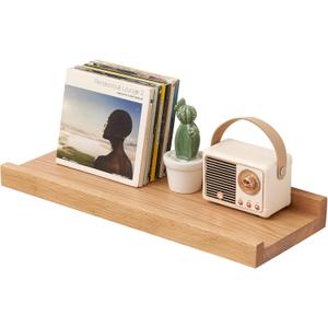 Oak Floating Shelves 16 Inch Wall Shelves for Decor and Storage, 6 Inch Deep Natural Solid Wood Shelf, Picture Ledge Shelf for Bedroom Bathroom Living Room KitchenLaundry Room, 6x16