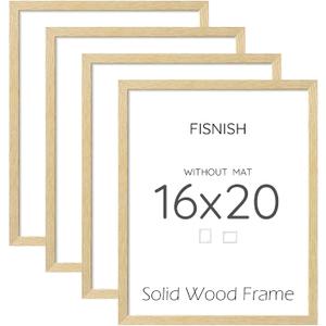 16x20 Picture Frame Set of 4, Natural Solid Wood Picture Frames, Display 16x20 Photos without Mat, Horizontal or Vertical Wall Mounting Poster Frame, Oak Wood Grain