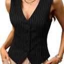 ELLEVEN High Stretchy Vest Tops for Women, Knit V-Neck Sleeveless Button Down Vest Business Casual Outfits (Black, S)