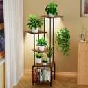 Homsorout Plant Stand Indoor with Grow Light, 5-Tiered Tall Plant Stand Indoor, Metal Plant Shelf with Hanging Basket Hook and Adjustable Light, Ideal for Living Room, Garden, Patio (Black Brown)