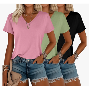 3 Pack Women's T-Shirts V Neck Summer Trendy Short Sleeve Casual Tops Spring Loose Fit Basic Straight Hem Tees, Size M, Black, Grass Green, Pink 3 Pack Women's T-Shirts V Neck Summer Trendy Short Sleeve Casual Tops Spring Loose Fit Basic Straight Hem Tees, Size M, Black, Grass Green, Pink