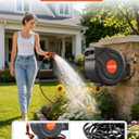 130FT Retractable Garden Hose Reel 1/2 Inch, Heavy Duty Wall Mounted Water Hose with Metal Bracket, Auto-Lock, Slow Return, 180° Swivel & 9-Pattern Spray Nozzle, UV Resistant Outdoor