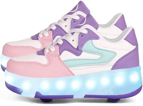 AIkuass Roller Skate Shoes- LED Light Up Roller Shoes Boys Girls Kids Sneakers Rechargeable Wheel for Beginners Best Gift(987, Purple, EU Size 32)