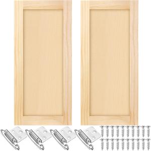 Cinnvoice 2 Pcs 13.25'' W x 29'' H Unfinished Pine Kitchen Cabinet Door Replacement with 4 Pcs Cabinet Hinges Wood Shaker Door Front Replacement for Kitchen, Bathroom, Vanity