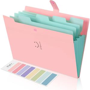 Expanding File Folder 5 Pockets, Skydue Letter A4 Paper Accordion Document Organizer (Pink), 3 Pack