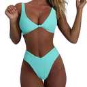 geluboao Light Green High Cut Bathing Suits for Women Two Piece High Waisted V Neck Push Up Swimsuit XS