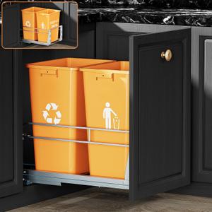 Double Pull Out Trash Can Under Cabinet with Door Mounting Kit,Under Sink Trash Can for Kitchen with Soft-Close Slides, Not Included CanRequires Minimum Cabinets Opening 16" W X 24" D