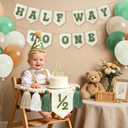 1/2 Birthday Boy Half Birthday Decorations, Half Way To One High Chair Banner With Cone Hat Cake Topper Decorations, 1/2 Birthday Hat for Boys and Girls, 6 Months Birthday Decorations Party Supplies