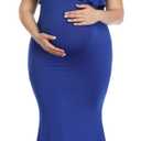 YnimioAOX Maternity Long Dress Ruffles Elegant Maxi Photography Dress Stretchy Slim Gowns for Photoshoot (Royal Blue)