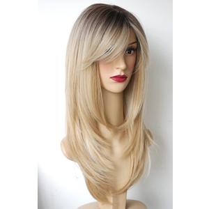 Long Layered Shoulder Length Blonde with white highlight wig Synthetic Hair Multicolor Wigs for White Women (Blonde with White Highlight)