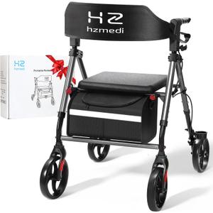 Walkers for Seniors with Seat, 8" Big Wheels Folding Adult Rolling Walker for All Terrain, Dual Adjustable Height Medical Walker with Backrest and Brakes| Metallic Gray