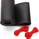 BELINOUS Universal Leather Car Steering Wheel Cover, Stitch On Wrap (Size M4, Black and Red)