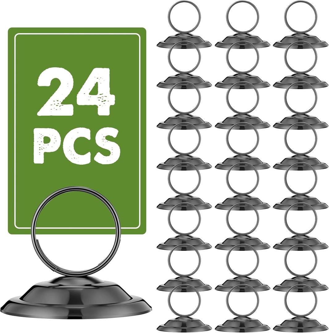 24 Pcs Table Number Holders Metal Place Card Holders Table Number Stands Tabletop Menu Sign Stands for Wedding Restaurant Recipe Banquet Birthday (Gunmetal Grey)