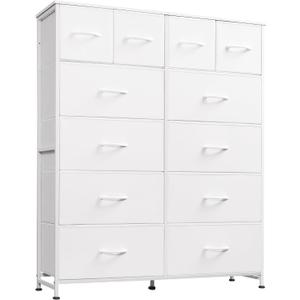 WLIVE 12 Drawer Tall White Fabric Dresser Bedroom Storage Chest