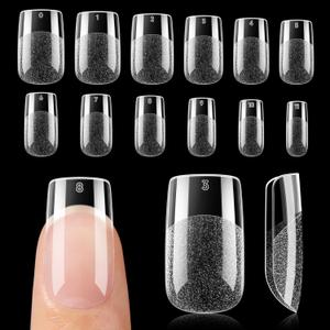 UNA GELLA Nail Tips Short Square, Pre-buff Matte Gel Nails Tips Short Square Nail Tips 120pcs Clear Full Cover False Fake Nails for Nail Extensions DIY Home Salon 12 Sizes for Women