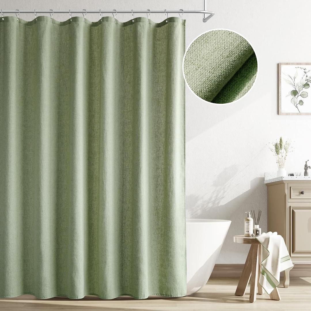 Naturoom Sage Green Shower Curtain, Neutral Linen Boho Farmhouse Rustic Vintage Country Spring Summer Themed Bath Decor Weighted Fabric Green Minimalist Cloth Shower Curtains for Bathroom, 72Wx72H