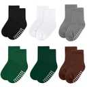 jealkip 6 Pack Baby Socks and Toddler Socks, Soft Cotton Crew Socks with Non-Slip Grips for Infants, Boys and Girls, 6-12 Months, (Black/ White/ Gray/ Green/ DarkGreen/ Maroon)