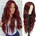 NAYOO Long Burgundy Wig for Women, 26 Inch Long Wavy for Women, Wine Red Wigs Easy to Put, Heat Resistant Synthetic Wig, Natural Looking Red Wavy for Daily Use