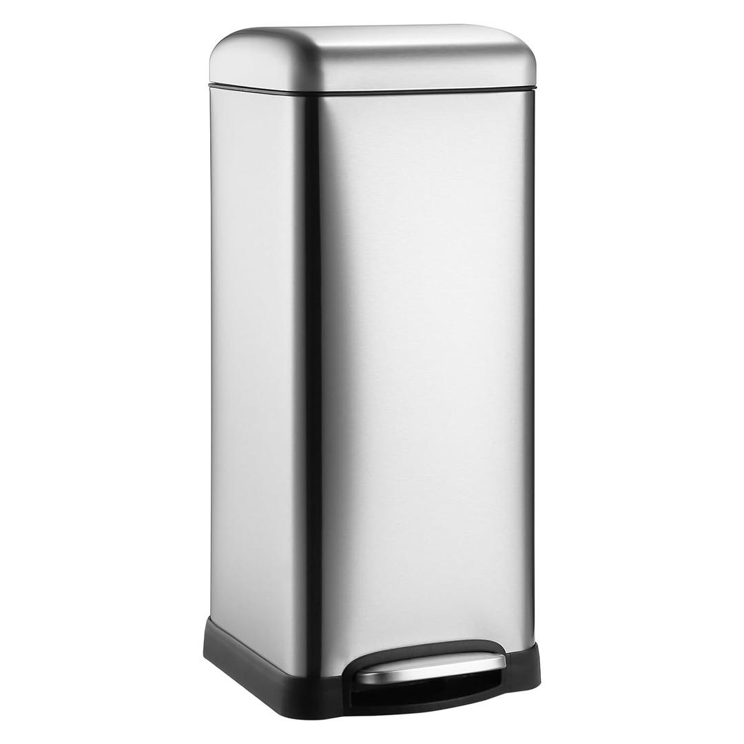 Garvee 8 gal/30 L Kitchen Trash Can, Fingerprint-Proof Stainless Steel Garbage Can with Soft-Close Lid, Recycle Bin with Removable Inner Buckets and Foot Pedal for Office Bedroom Bathroom, Silver