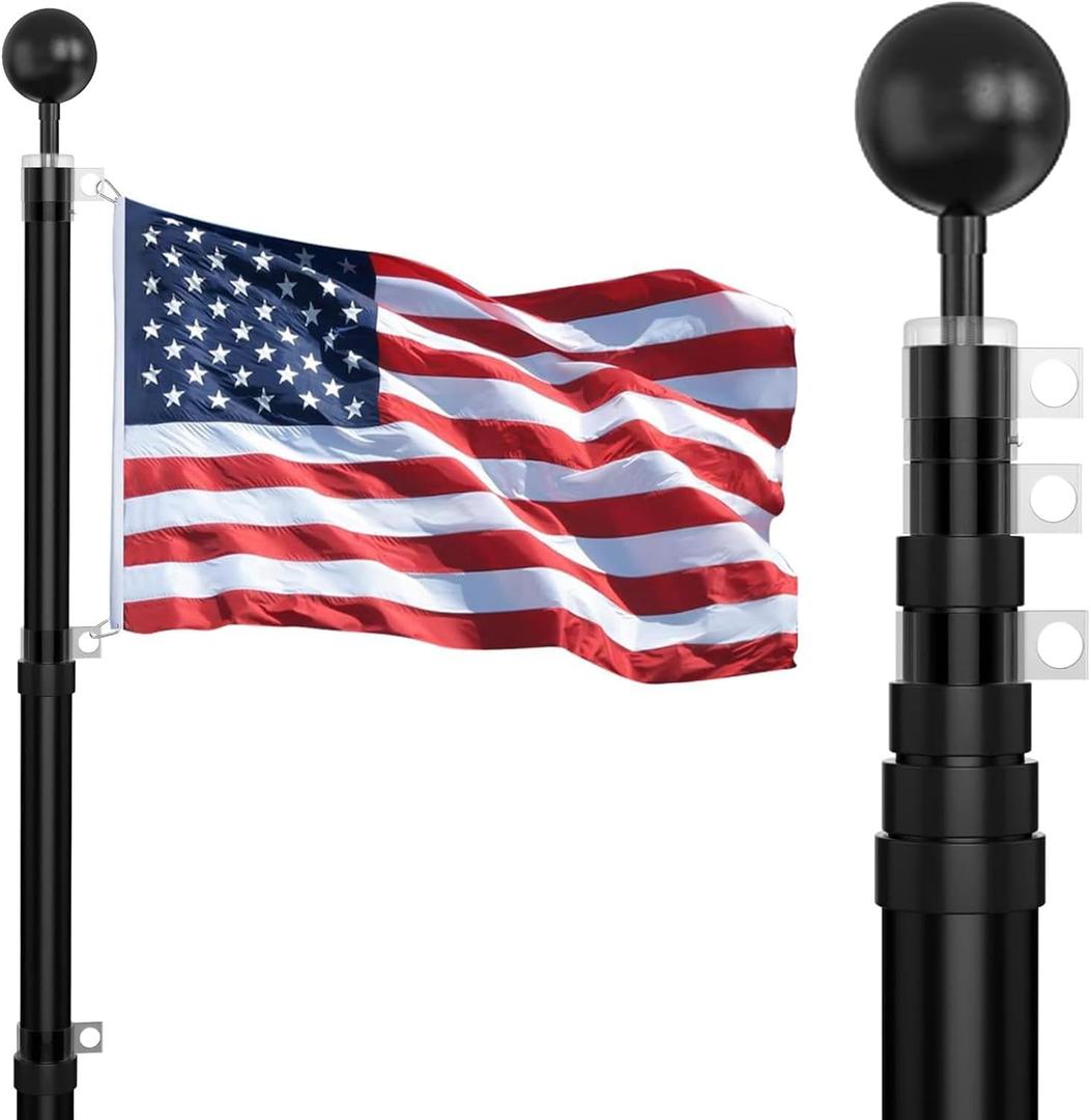 25FT Telescoping Flag Pole Kit, Extra Thick Heavy Duty 14 Gauge Aluminum Telescopic Flagpole, Inground with 3x5 American Flag, for Residential or Commercial (Black)