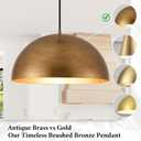 16" Dome Gold Pendant Light, Farmhouse Pendant Lights for Kitchen Island, Modern Adjustable Hanging Lamp for Dining Room Living Room Hallway Cafe Bar 2 Pack