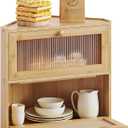 BAMBANG Corner Bread Box for Kitchen Countertop, Double Layer Bamboo Bread Storage Container with Wavy Windows, Farmhouse Large Bread Bin, Wooden Breadbox Holder for Homemade Bread, Natural