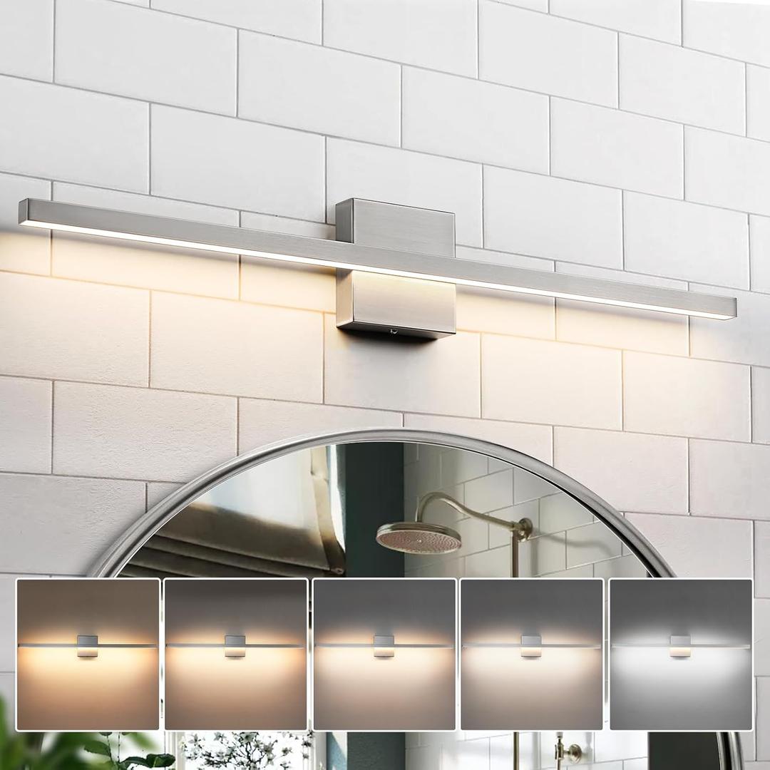 Epinl Brushed Nickel Bathroom Light Fixture Over Mirror 31.5 inch Modern Vanity Light Fixture 22W 5CCT Dimmable Light Bar LED Lighting Fixture for Bathroom Bedroom, 32 Inch