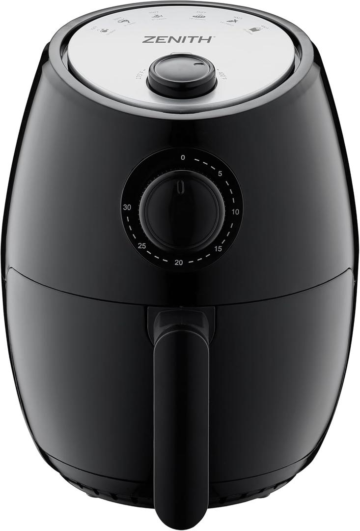 Zenith AirMax Small, Compact Air Fryer Healthy Cooking, 2.1 Qt, Nonstick, User Friendly and Adjustable Temperature Control w/ 30 Minute Timer & Auto Shutoff, Dishwasher Safe Basket, Black (2L)