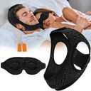 Anti Snoring Devices, Chin Strap for Sleeping Comfortable Effective Stop Snoring, Adjustable Breathable Anti Snore Chin Strap, Snoring Solution to Keeping Mouth Closed, with Eye Mask, Black