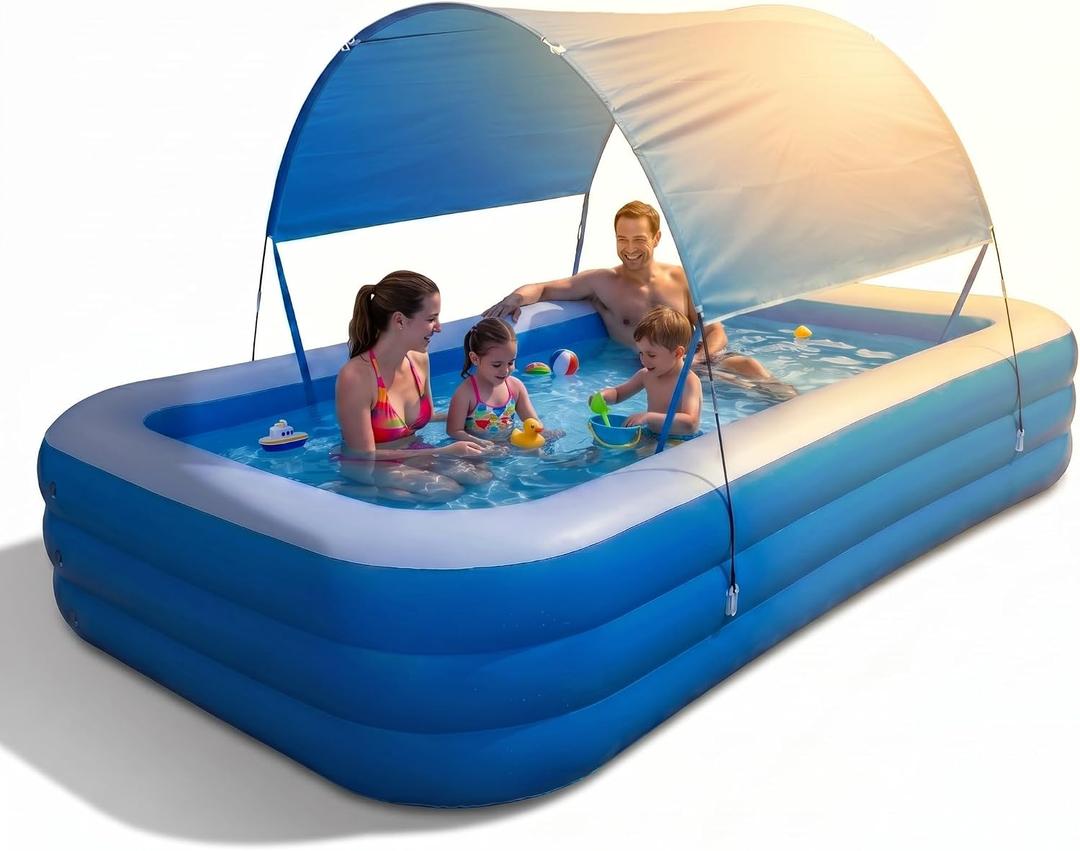Inflatable Pool with Canopy,116" X 67" X 22" Large Inflatable Pool for Kids,Adults Thickened Family Swimming Pool for Toddlers, Outdoor, Garden, Backyard, Summer Water Party (XL)