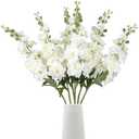 Rzoukler White Delphinium Artificial Flower 1PCS Larkspur Silk Delphinium Flowers 29.52" Long Stem Fake Flower for Tall Vase Wedding Floral Arrangements Home Table Decor, White 