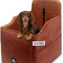 Dog Car Seat for Small Dogs, Dachshund Car Seat Booster Bed for Small Breeds Non-Slip Base, Adjustable Straps, Washable Cover (Small Size Brown)